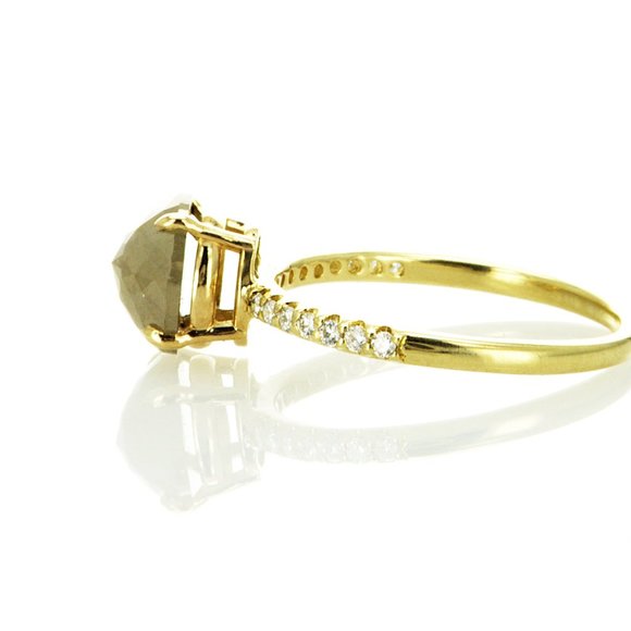 2.03 TCW Round Diamond Engagement Ring 14K Yellow Gold Fancy Yellowish Gray - Picture 9 of 9